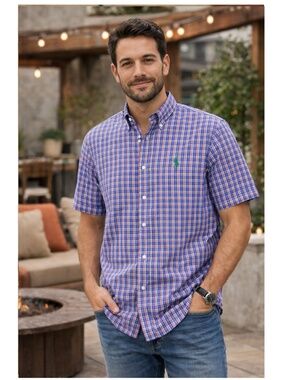 Ralph Lauren Men's Classic Plaid Button Down Short Sleeve Shirt